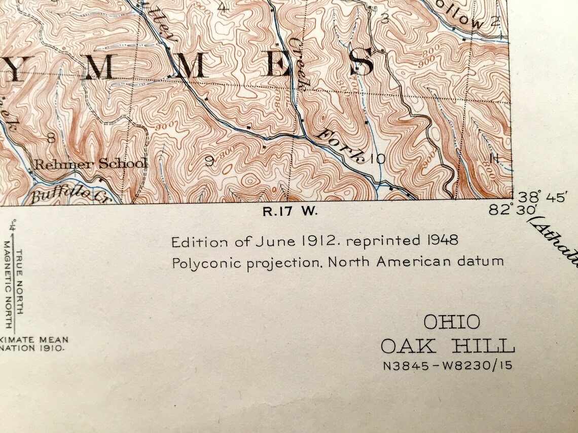 Antique Oak Hill Ohio 1912 US Geological Survey Topographic Etsy