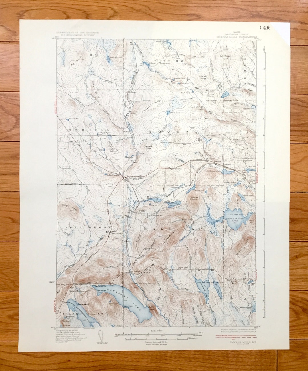 Antique Smyrna Mills, Maine 1937 US Geological Survey Topographic Map