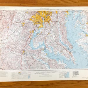 Antique Washington DC & Chesapeake Bay 1957 US Geological Survey Topographic Map – Annapolis, Maryland, Alexandria, Falls Church, Arlington
