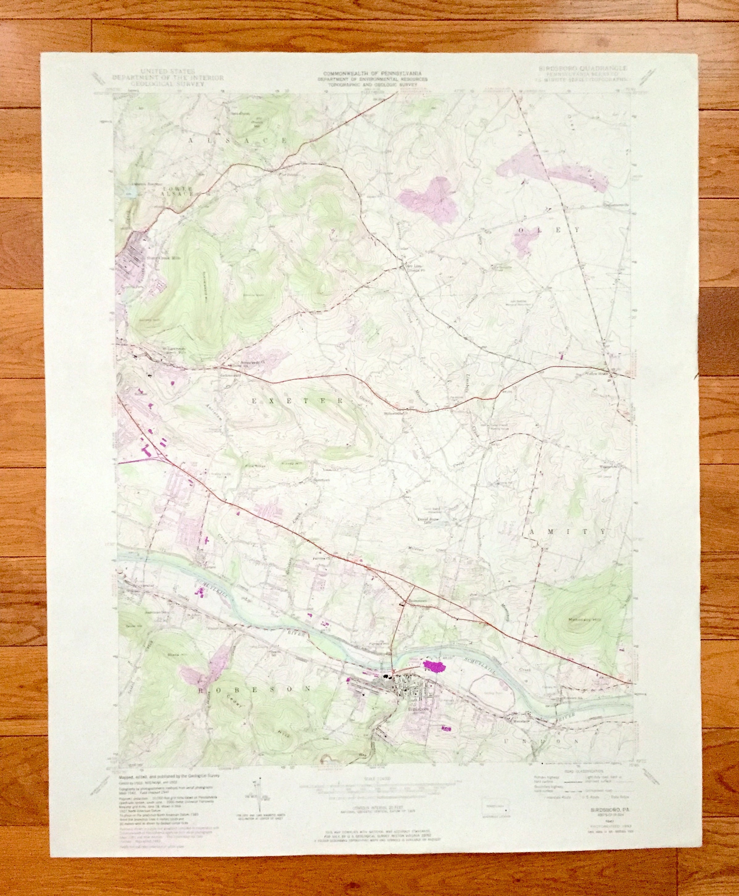 Antique Birdsboro, Pennsylvania 1947 US Geological Survey Topographic Map – Berks County, Robeson, Exeter, Union, Alsace, Weavertown, PA