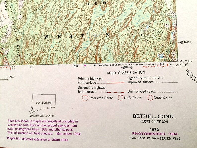 Antique Bethel Connecticut 1970 US Geological Survey Etsy