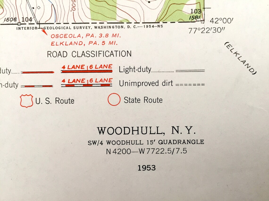 Antique Woodhull New York 1953 US Geological Survey Etsy