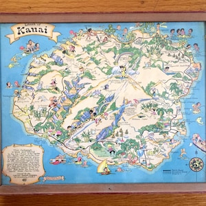 Antike 1931 Insel Kauai, Hawaii Karte von Ruth Taylor – Garden Isle, Waimea Canyon State Park, Koloa, Princeville, Hanalei River, Kapaa HI
