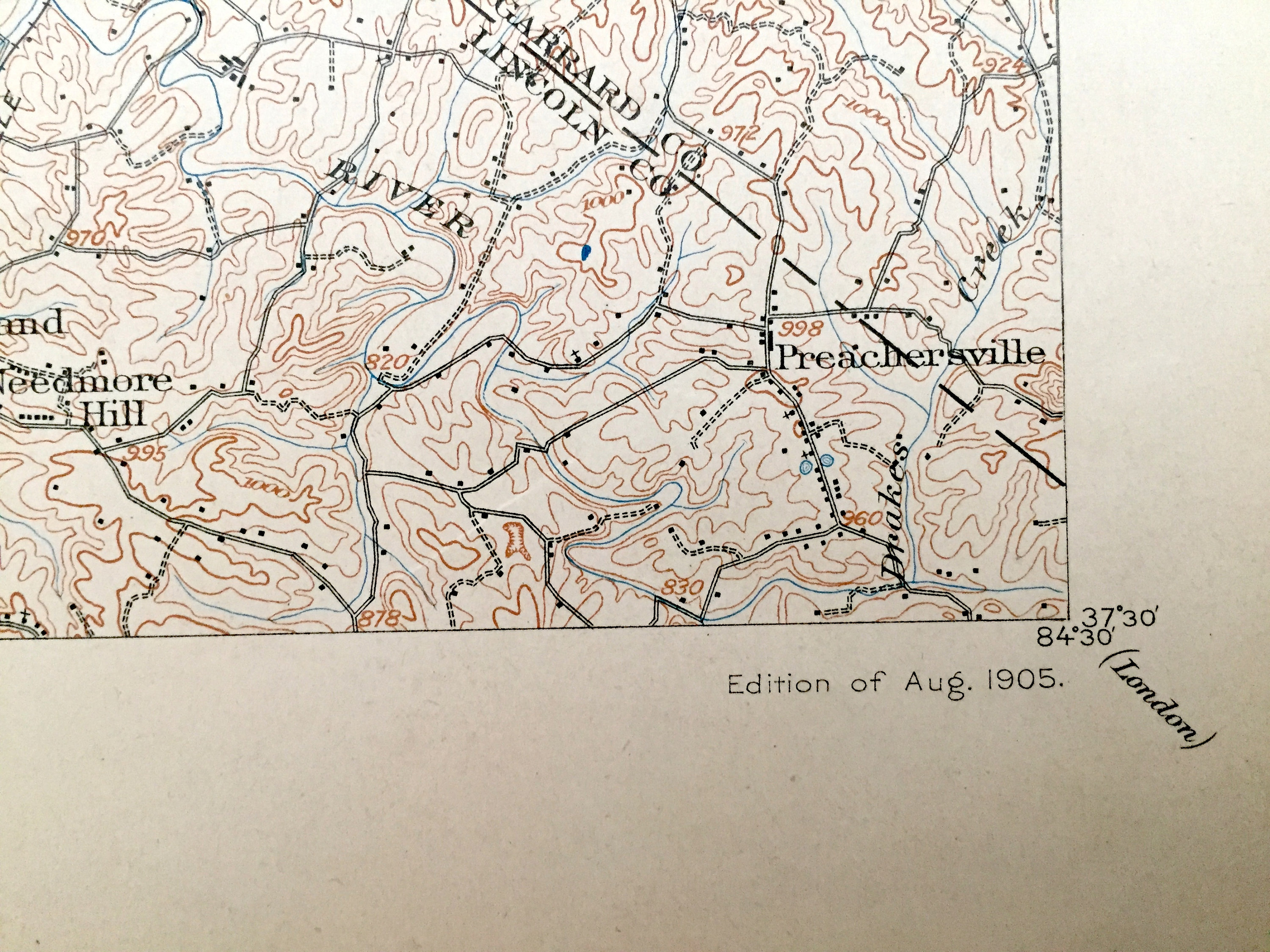 Antique Harrodsburg, Kentucky 1905 US Geological Survey
