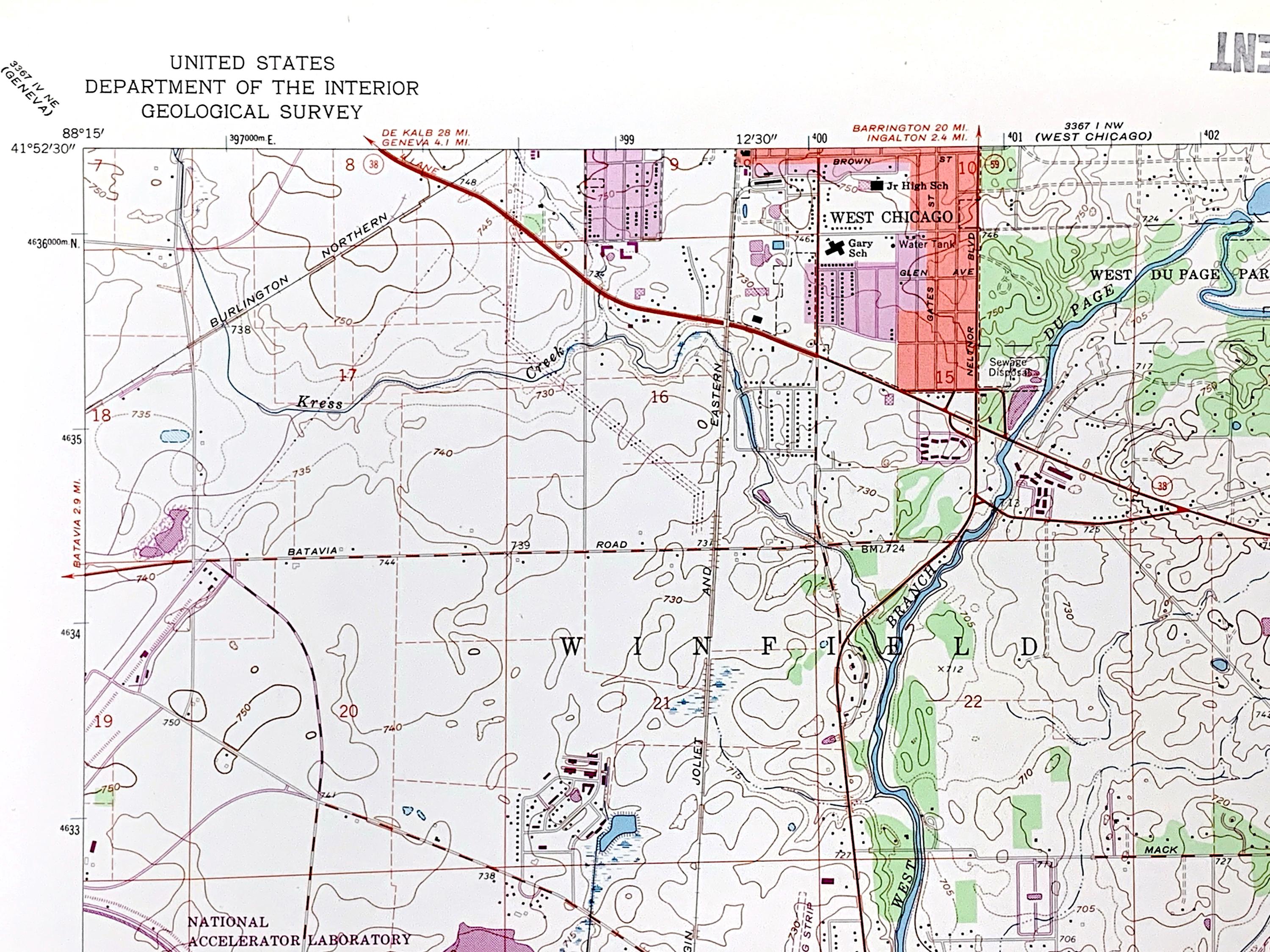 アンティーク ネイパービル、イリノイ州 1962 年米国地質調査所地形図