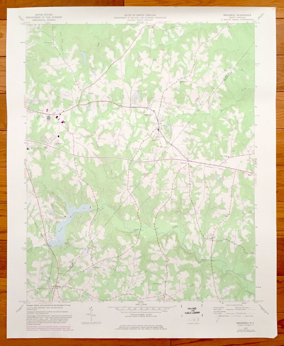 Antique Broadway, North Carolina 1977 US Geological Survey Topographic Map Swann, Seminole, Ryes