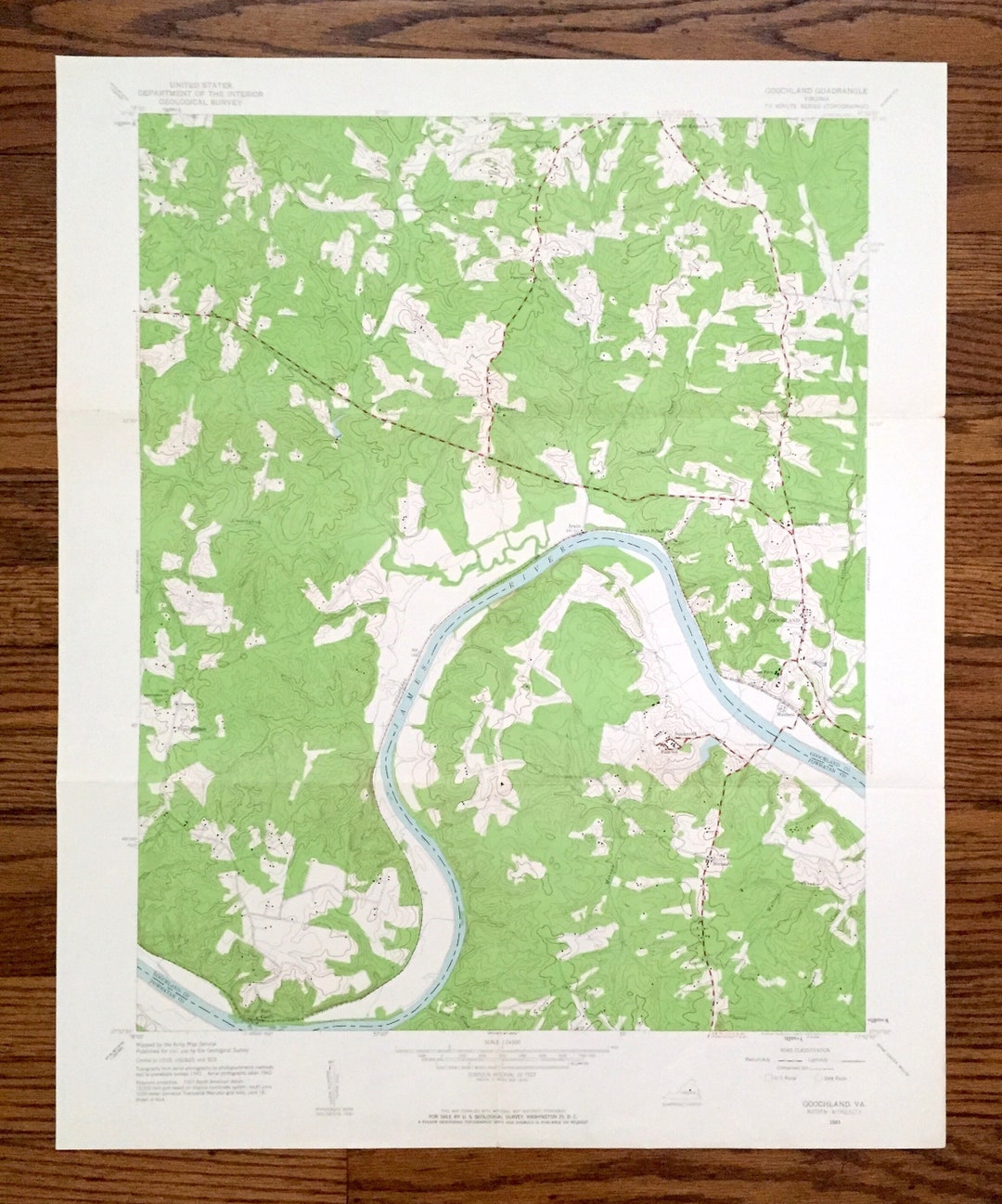 Antique Goochland, Virginia 1943 US Geological Survey Topographic Map