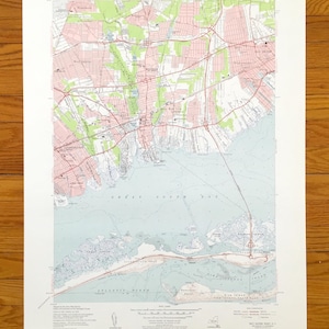 Mapa topográfico antigo da Bay Shore West, Nova York, 1954, US Geological Survey – Fire Island, Condado de Suffolk, Long Island, Islip, Babylon, NY