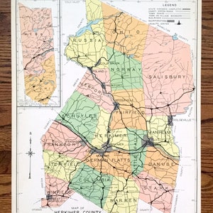Antike historische Atlaskarte von Herkimer County, New York 1941 - Mohawk, Ilion, Little Falls, Grant, Winfield, Atwell, Old Forge, Fairfield, NY