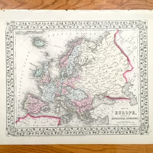 Carte de l'Europe ancienne de 1871 par S. Augustus Mitchell - Angleterre, France, Espagne, Italie, Écosse, Autriche, Allemagne, Grèce, Scandinavie, Russie