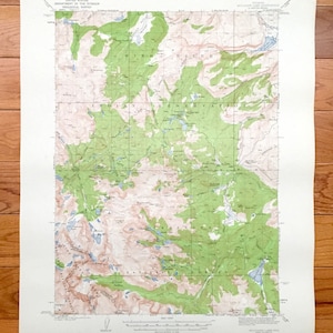 Antieke Mocassin Lake, Wyoming 1937 US Geological Survey Topographic Map - Wind River Indian Reservation, Shoshone National Forest, WY