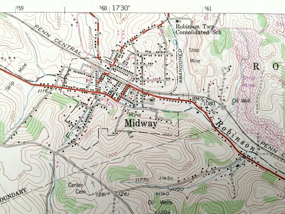 Antike Midway Pennsylvania 1954 US Geological Survey Etsy.de