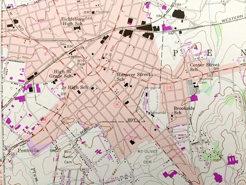 Antique Hanover Pennsylvania 1954 US Geological Survey Etsy