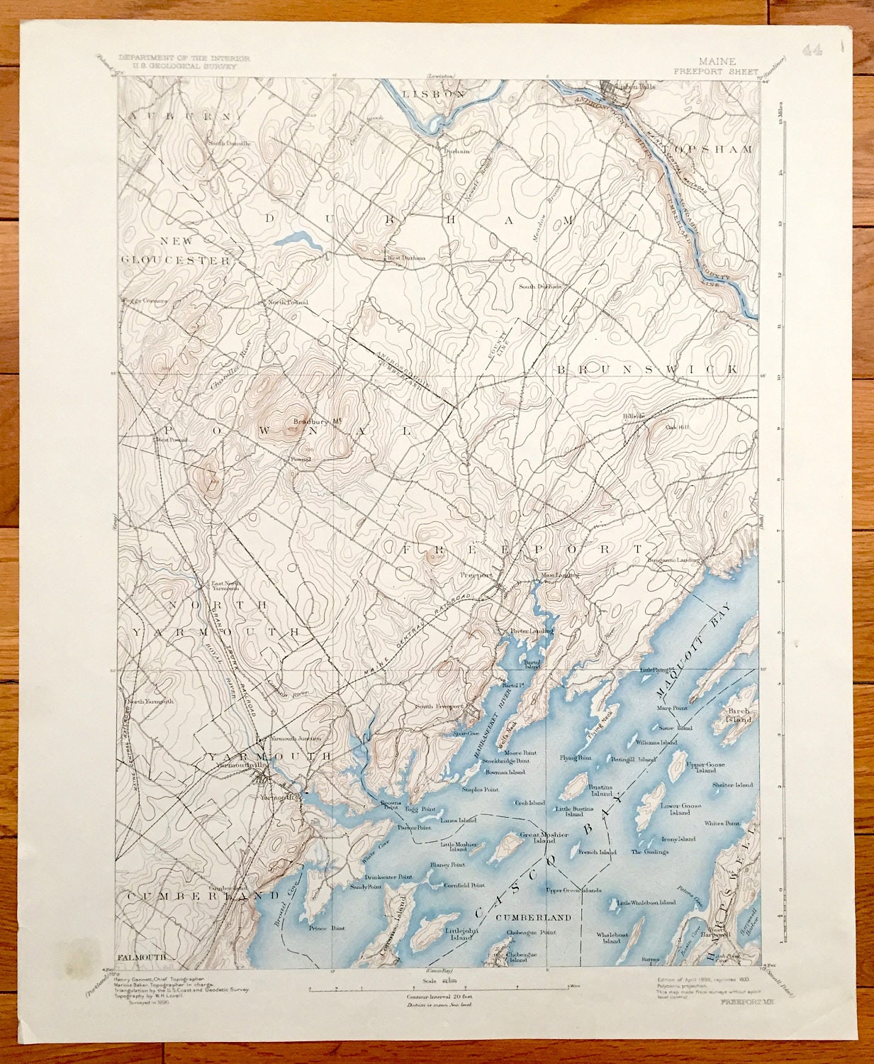 Antique Freeport Maine 1892 US Geological Survey Topographic Etsy