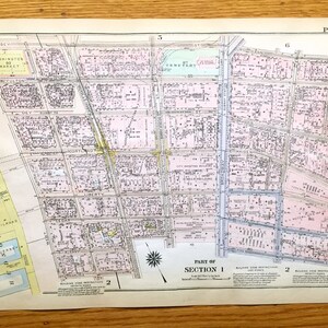 Antique Manhattan, New York Carte du Manhattan Land Book de Bromley de 1925 – Battery Park, Financial District, World Trade Center, St Pauls NYC