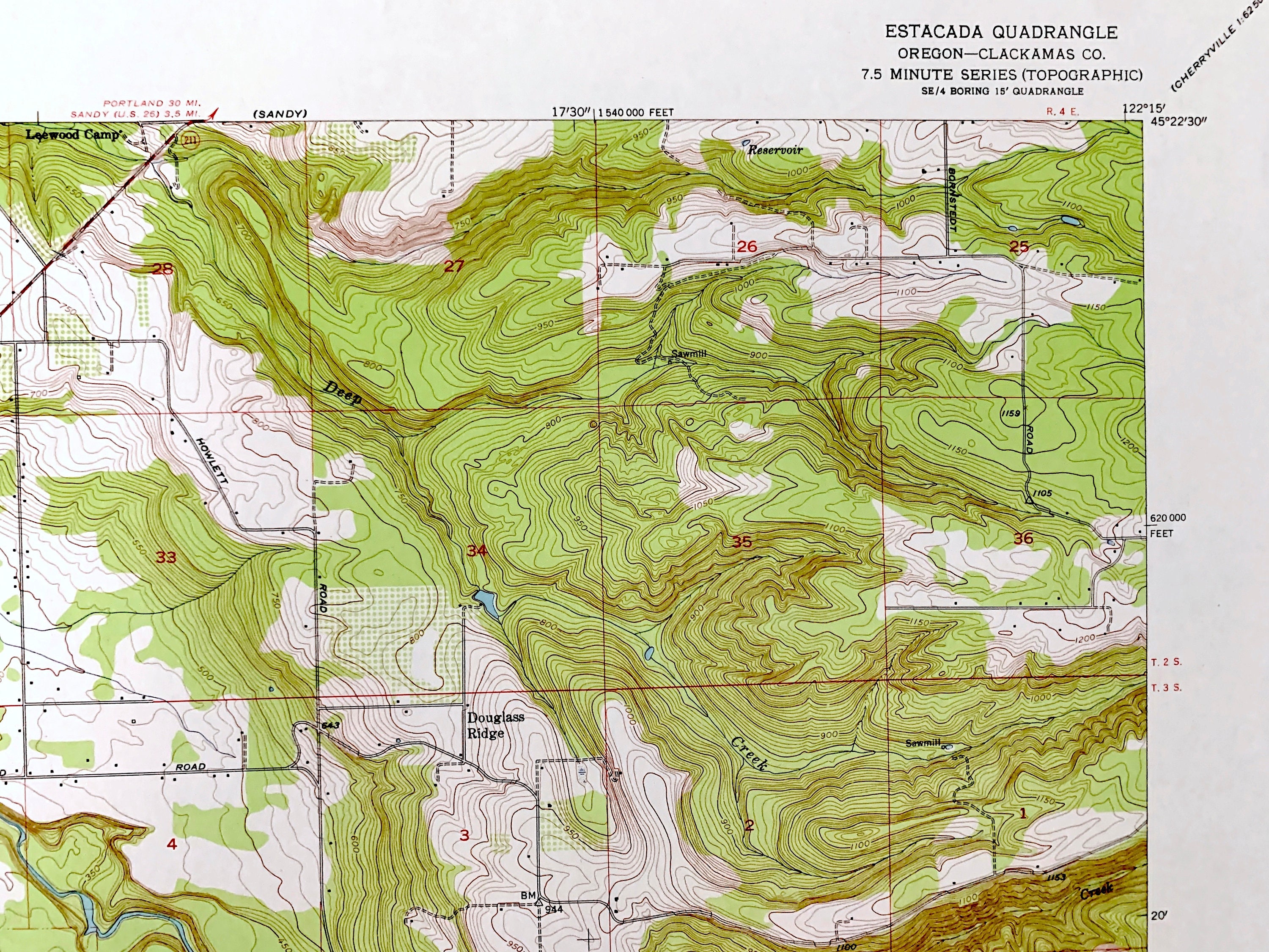 Antique Estacada, Oregon 1954 US Geological Survey Topographic Map ...
