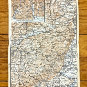 Antike 1911 Kaiserslautern, Deutschland und Wörth, Frankreich Karte von Baedekers Guide Atlas – Bitsch, Homburg, Rheinland-Pfalz, Zweibrücken
