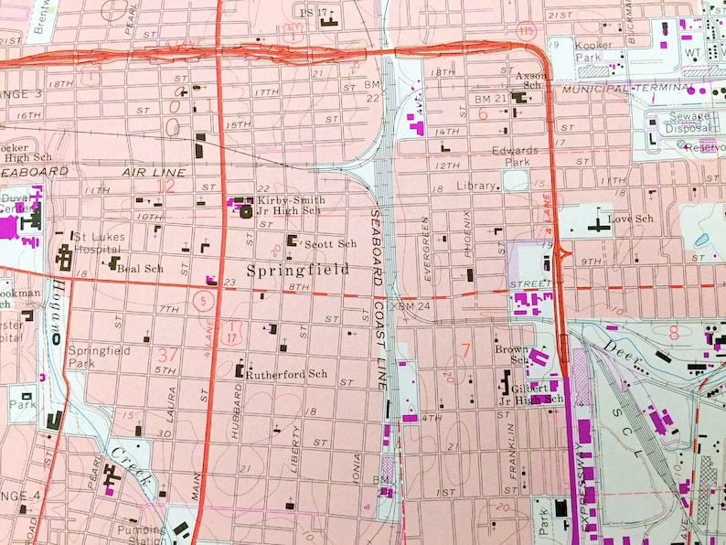 FL Antique Jacksonville San Marco Riverside Florida 1964 US Geological Survey Topographic Map \u2013 Duval County Ortega Forest Downtown