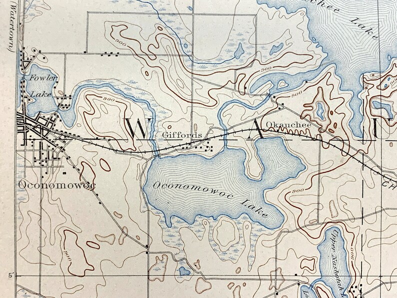 Antique Oconomowoc, Wisconsin 1892 US Geological Survey Topographic Map ...