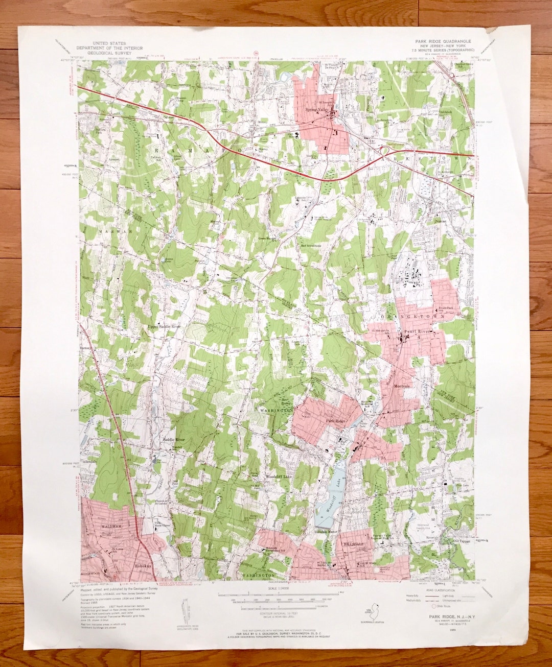 Antique Park Ridge, New Jersey 1955 US Geological Survey Topographic