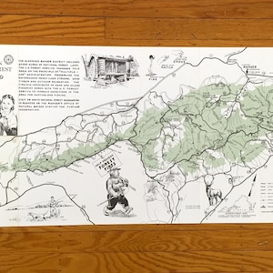 Antike jefferson National Forest 1960s Touristenkarte - Blue Ridge Parkway, Glenwood Ranger Distrikt, Botetort County, Peaks of Otter, VA