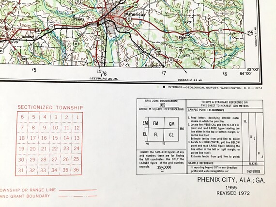 Antique Phenix City, Alabama 1955 US Geological Survey Topographic