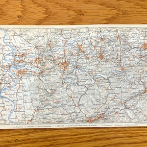 Antique 1911 North Rhine-Westphalia, Germany Map from Baedekers Guide Atlas – Dortmund, Wuppertal, Duisburg, Essen, Bochum, Mulheim, Gelsen
