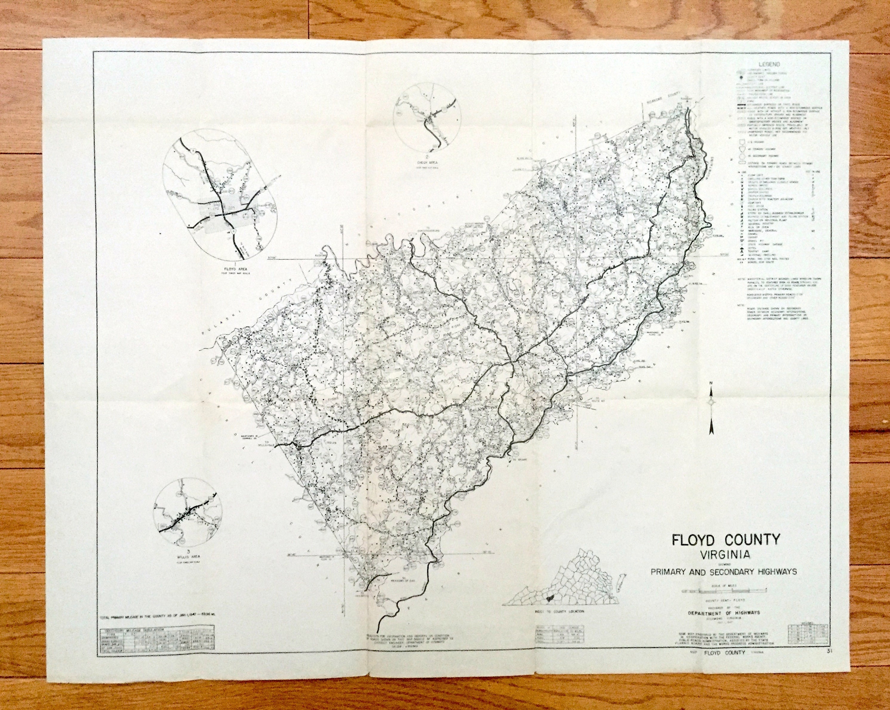 Antique Floyd County Virginia 1947 Highway Map Blue Ridge Etsy