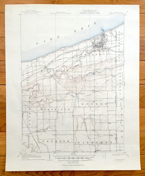 Antique Conneaut Ohio 1906 US Geological Survey Topographic  Etsy