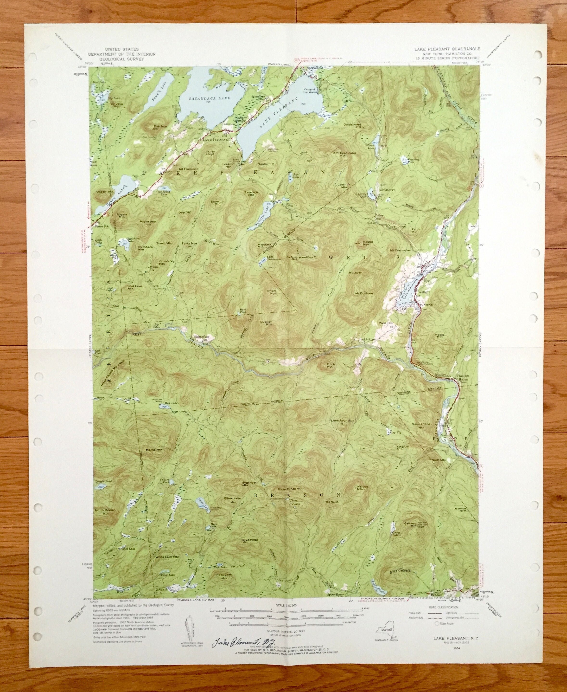 Antique Lake Pleasant New York 1954 US Geological Survey Etsy