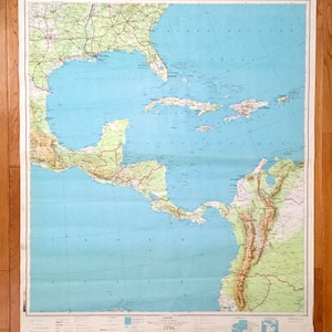 Antieke Sovjet-Caribische 1978 Rusland Leger Survey Map – Cuba, Florida, New Orleans, Costa Rica, Jamaica, Zuid-Amerika, Mexico, West-Indië