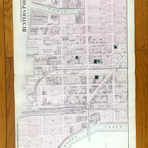 Antike 1873 Hunters Point, Long Island City, Queens New York Karte aus F.W. Beers Atlas von Long Island - Astoria, Winfield, Stella-Locust Grove NYC
