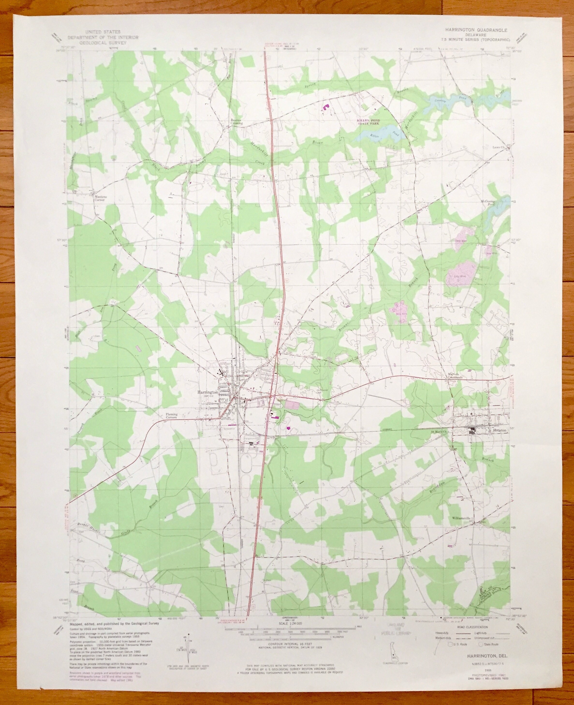 Antique Harrington, Delaware 1955 US Geological Survey Topographic Map – Houston, Williamsville, Killen Pond State Park, Reeves Crossing