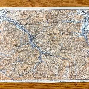 Antique 1911 Baden-Baden, Germany Map from Baedekers Guide Atlas – Baden-Württemberg, Oos, Lichtental, Varnhalt, Ottenau, Horden, Gernsbach