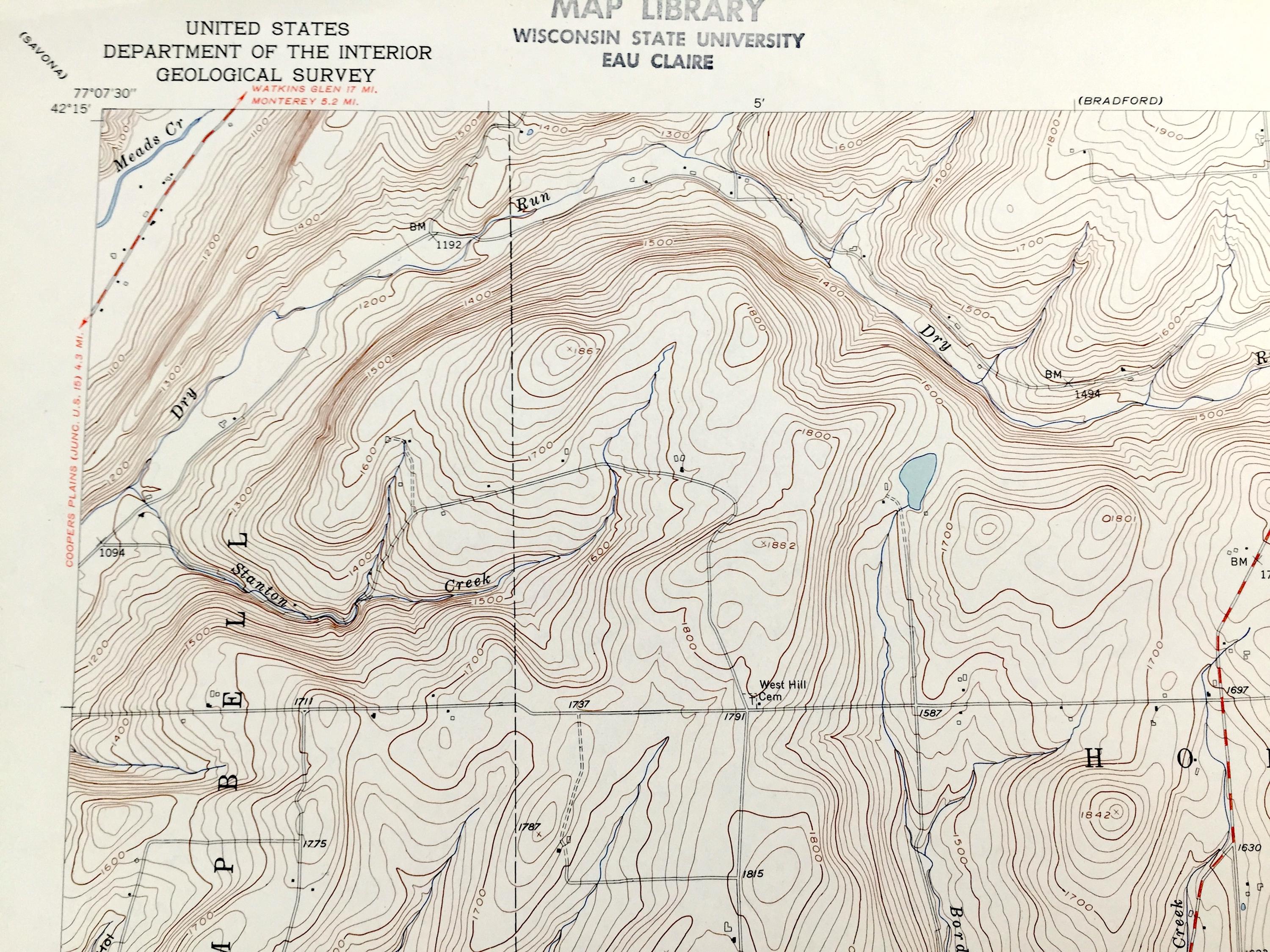 Antique Corning, New York 1953 US Geological Survey Topographic Map ...