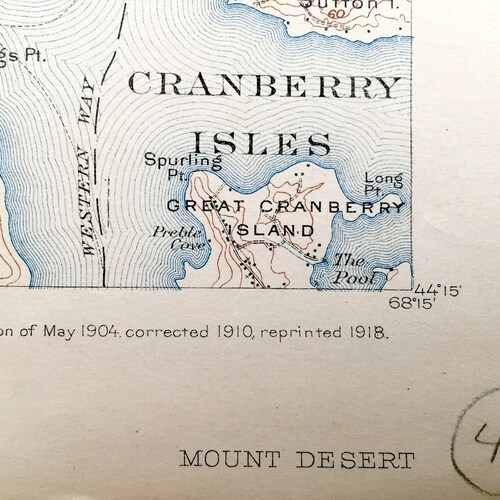 Antique Mount Desert, Maine 1904 US Geological Survey Topographic Map – Tremont, Eden, Blue Hill, shops Acadia Park, Southwest, Bar Harbor, ME Mt