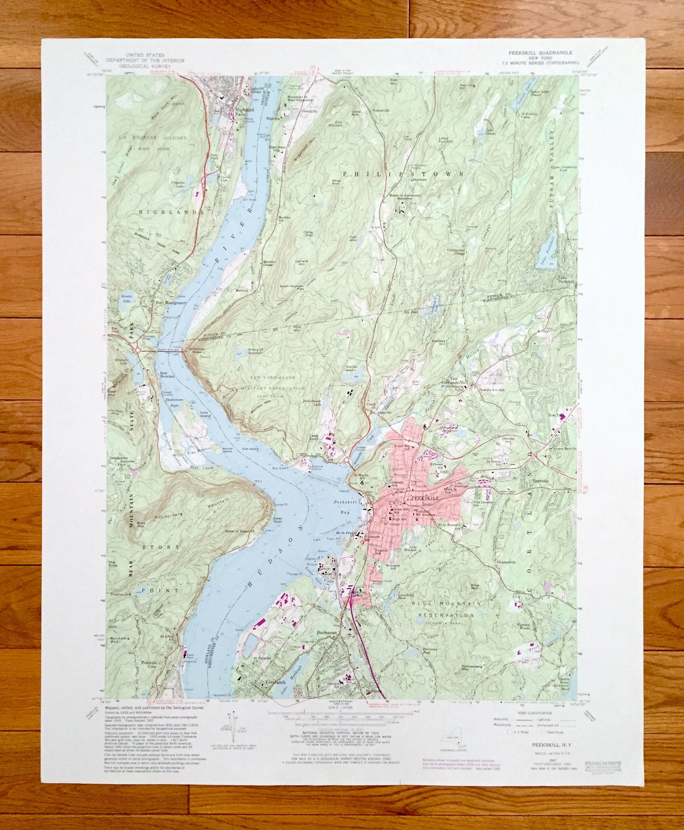 Antique Peekskill, New York 1957 US Geological Survey Topographic Map – Orange, Rockland, Putnam, Westchester County, Philipstown, NY