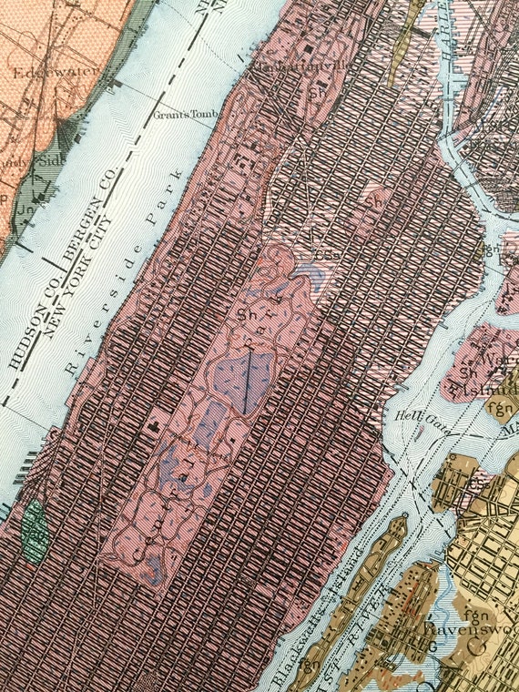 アンティーク ニューヨーク市 1901年 米国地質調査所地形図 