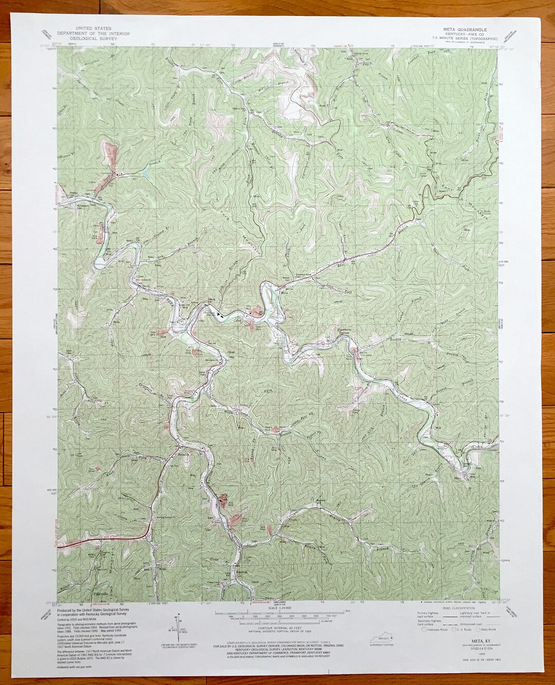 Antique Meta, Kentucky 1992 US Geological Survey Topographic Map Zebulon, Blackburn Bottom