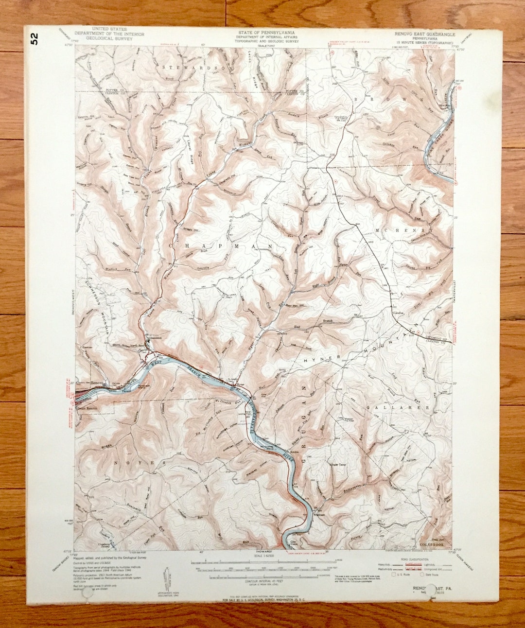 Antique Renovo East, Pennsylvania 1946 US Geological Survey Topographic