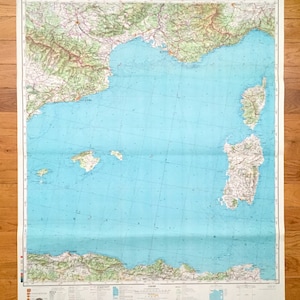 Antike SOWJETISCHE Frankreich, Spanien, Italien und Nordafrika 1972 Russische Armee Übersichtskarte – Sardinien, Korsika, Barcelona, Monaco, Azurküste, Ibiza