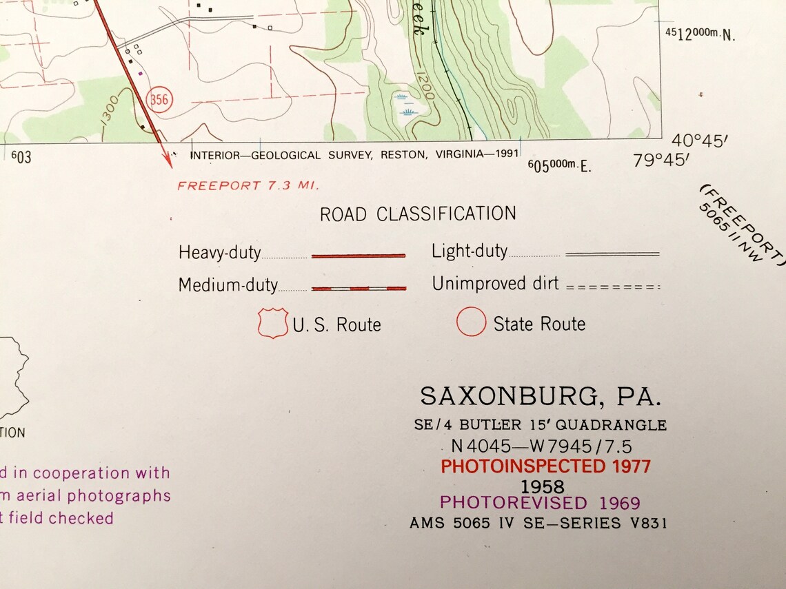 Antique Saxonburg Pennsylvania 1958 US Geological Survey Etsy