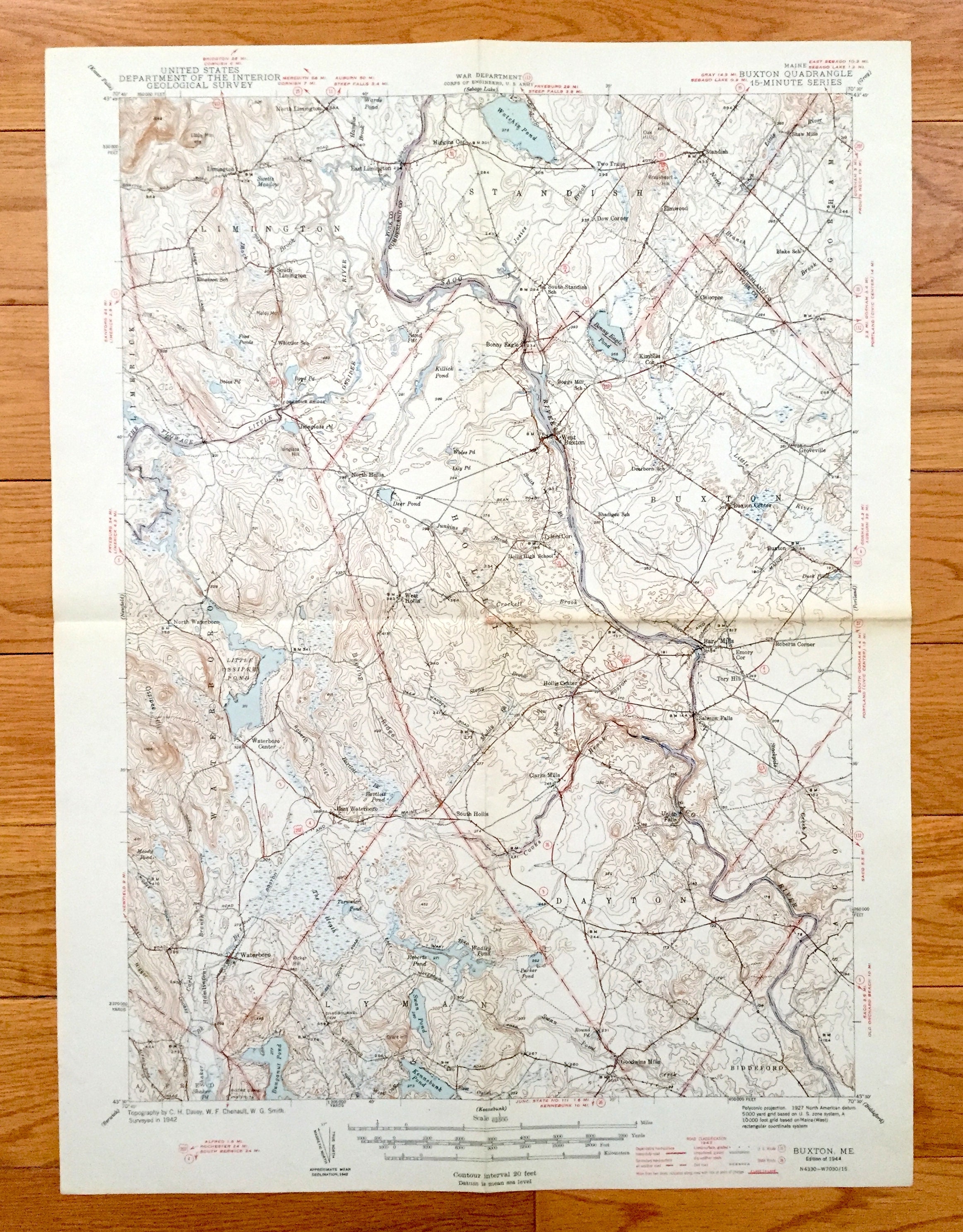 Antiguo Buxton Maine 1944 Us Geological Survey Topographic Etsy