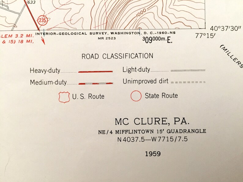 Antique Mcclure Pennsylvania 1959 US Geological Survey Etsy