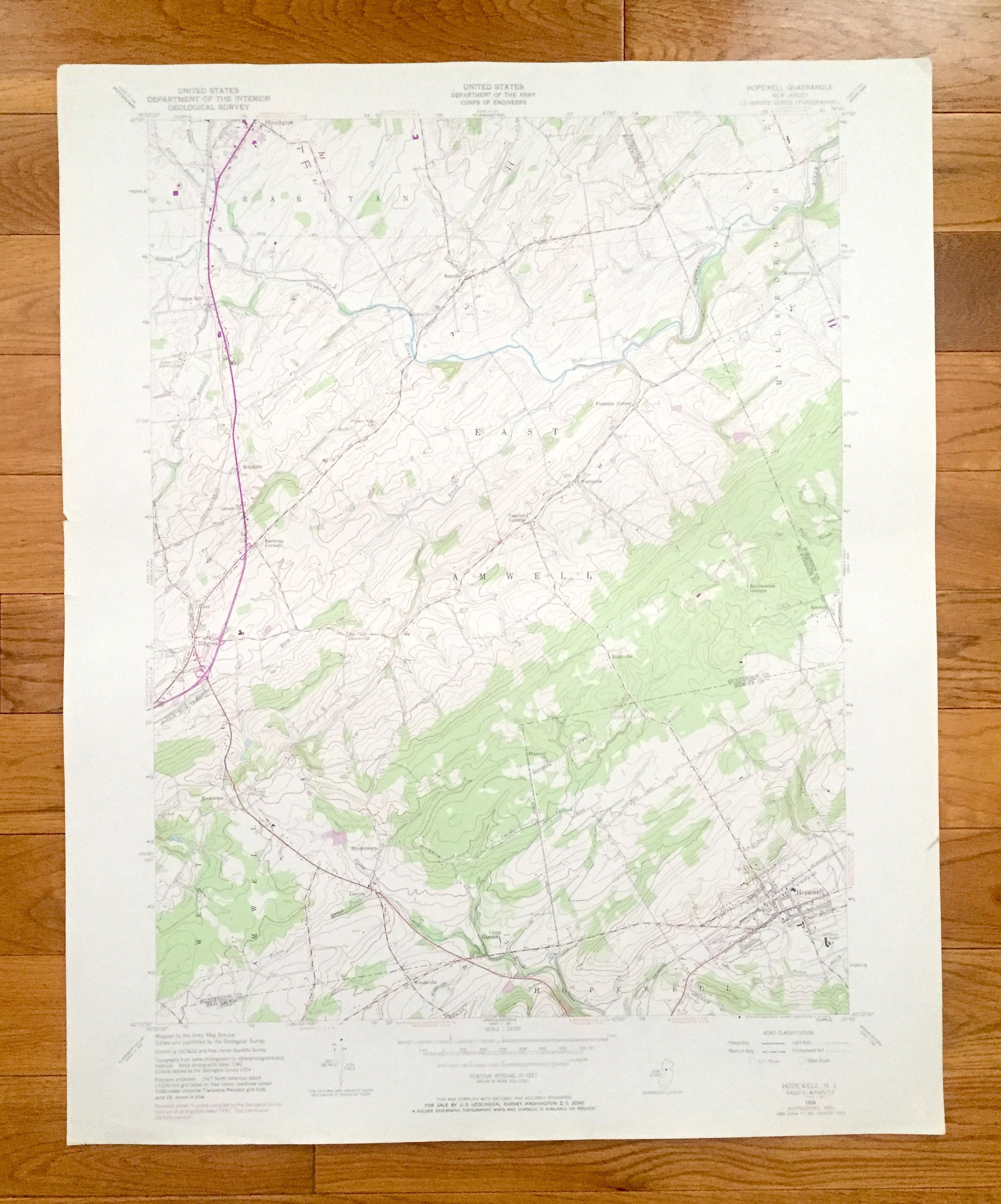 Antique Hopewell New Jersey 1954 US Geological Survey Etsy
