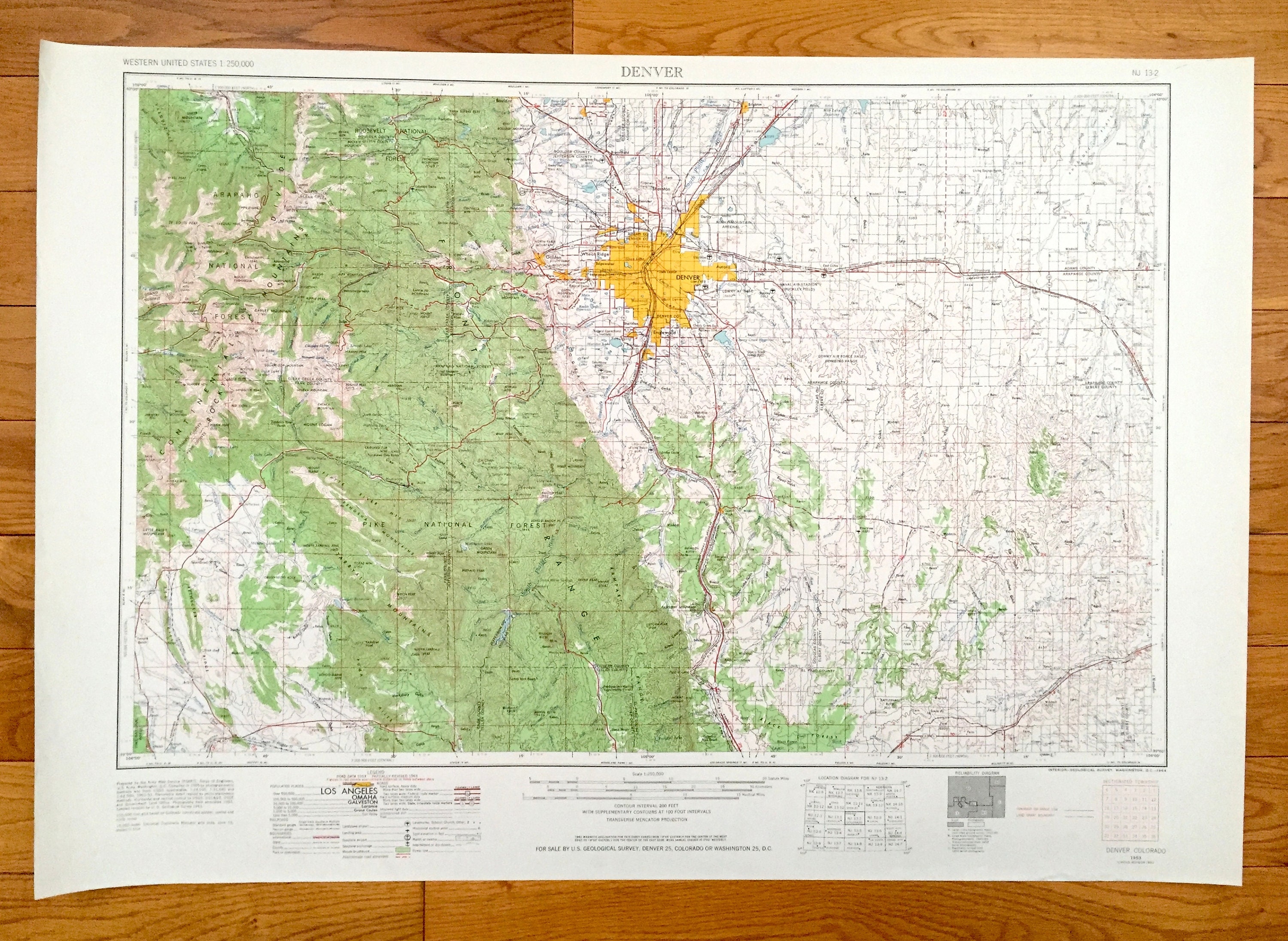 Antique Denver, Colorado 1953 US Geological Survey Topographic Map  display picture 1