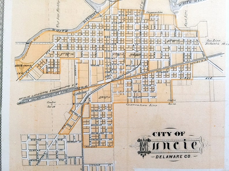 Antique 1876 Muncie Indiana Map by Baskin Forster Hancock Etsy