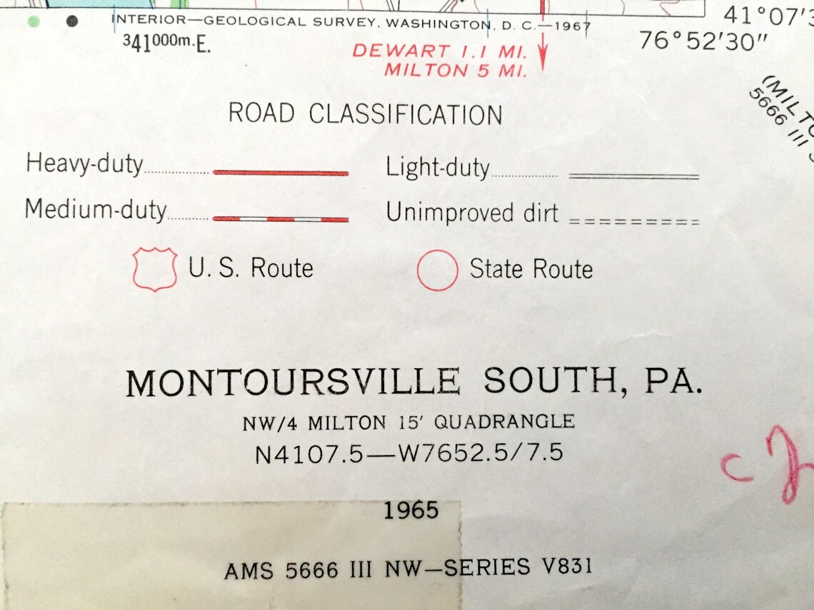 Antique Montoursville South Pennsylvania 1965 US Geological Etsy
