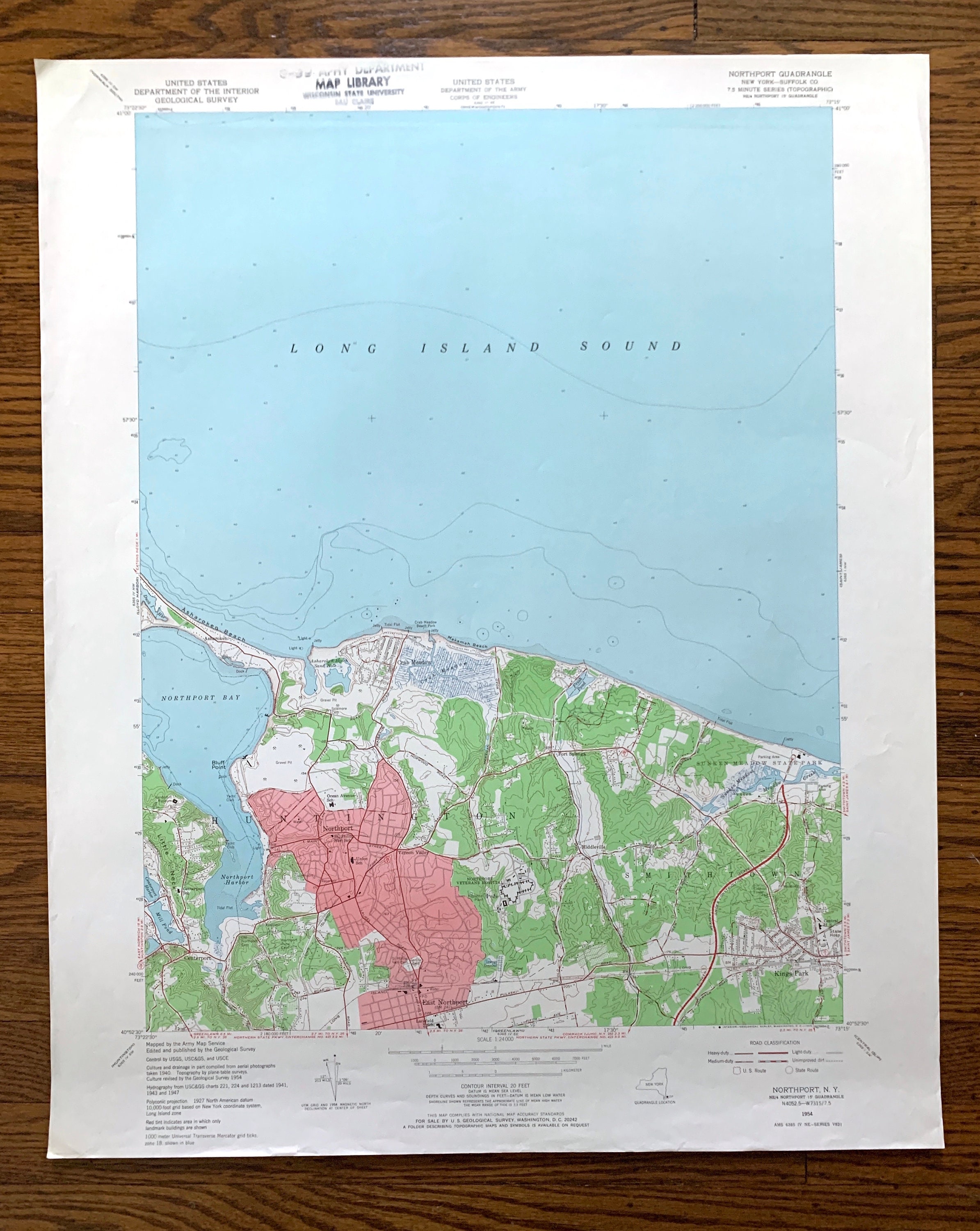 Antique Northport, New York 1954 US Geological Survey Topographic