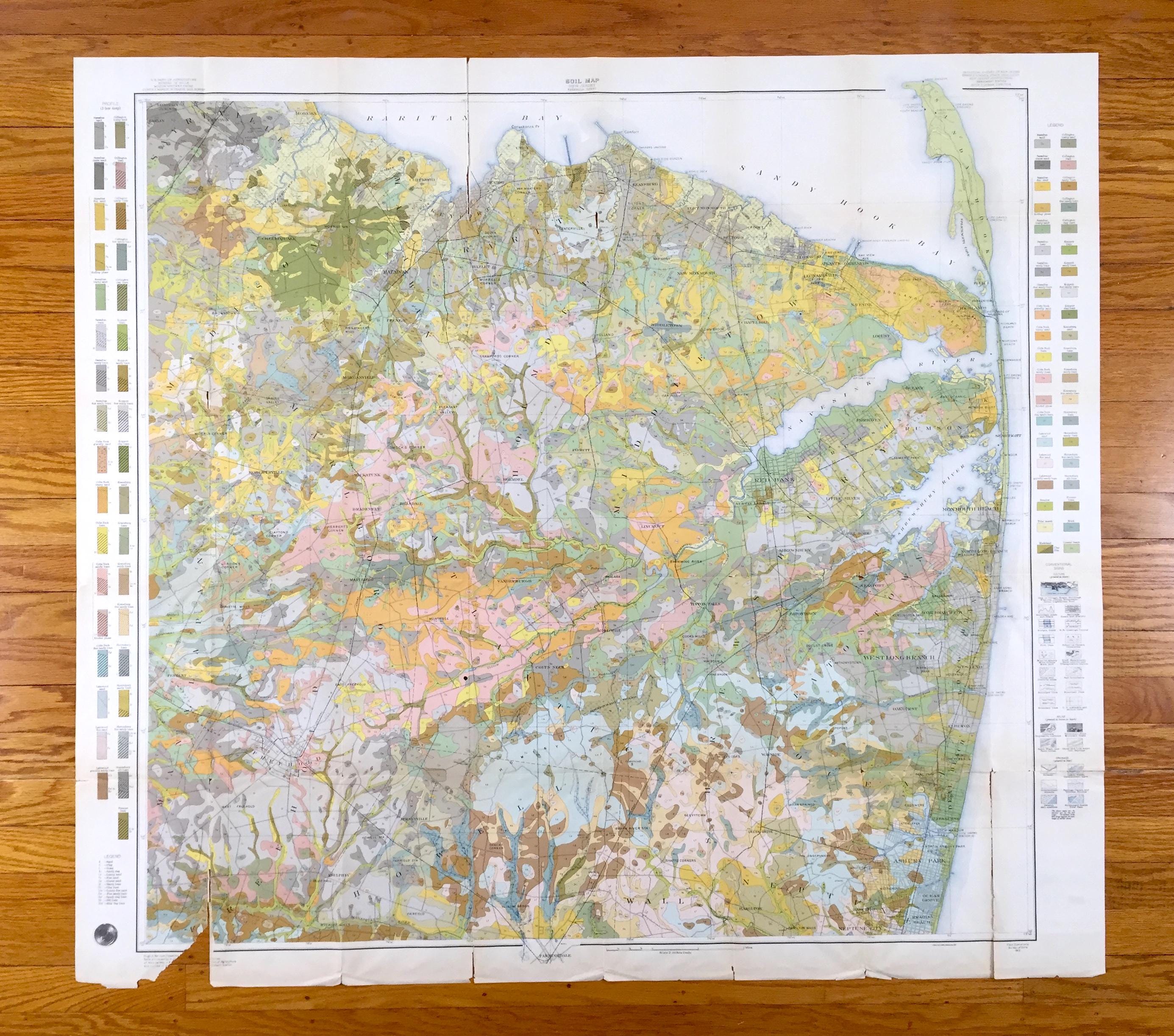 Antique New Jersey Shore 1913 WALL SIZE US Geological Survey